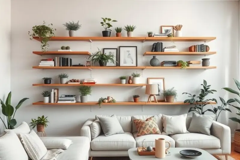 floating shelves and wall displays